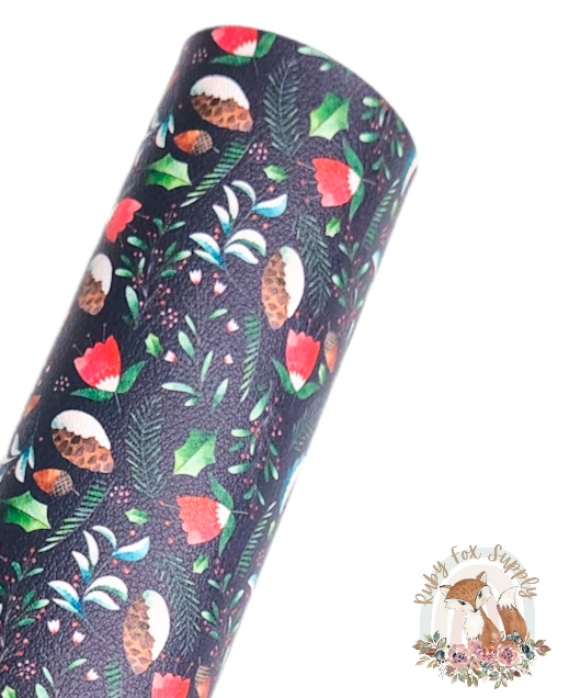 Winter Floral 9x12 faux leather sheet