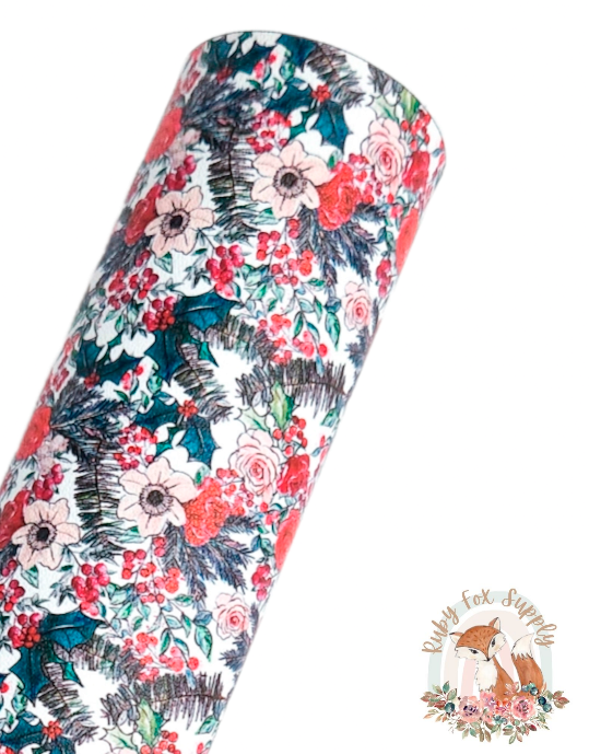 Winterberry Floral 9x12 faux leather sheet