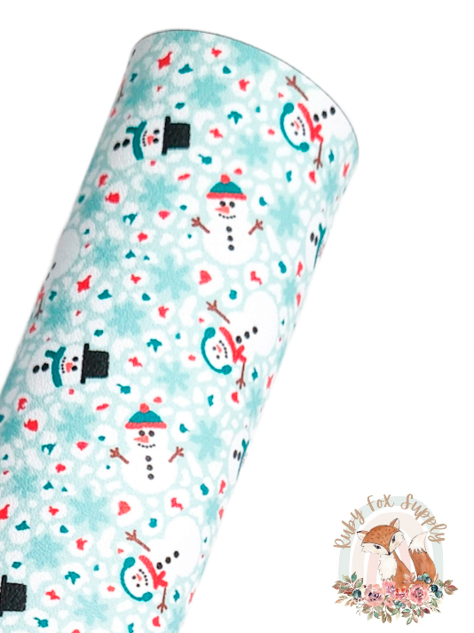 Cheetah Snowmen 9x12 faux leather sheet
