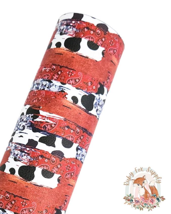 Red Western Brushstrokes 9x12 faux leather sheet