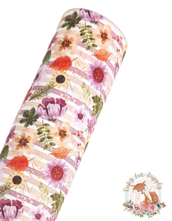 Striped Fall Floral 9x12 faux leather sheet