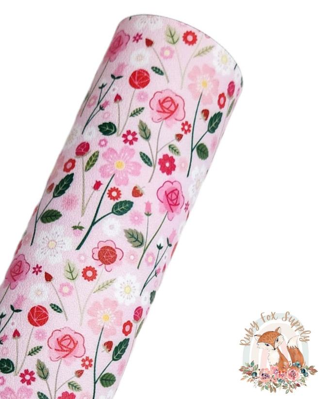 Pink Varietal Floral 9x12 faux leather sheet