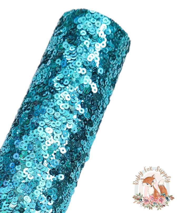 Aqua Sequin Chunky Glitter 9x12 faux leather sheet