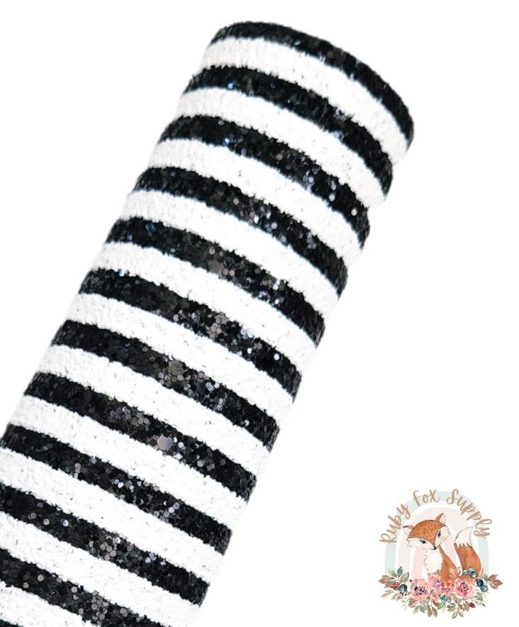 Black Striped Chunky Glitter 9x12 faux leather sheet