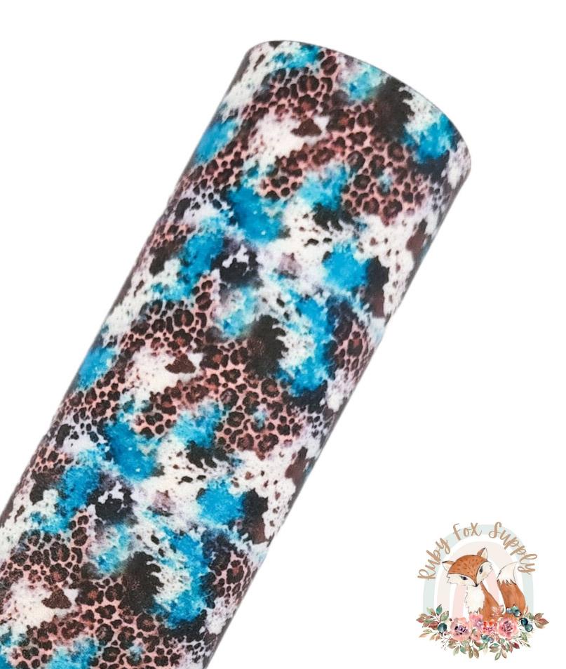 Teal Animal Print Splatter 9x12 faux leather sheet