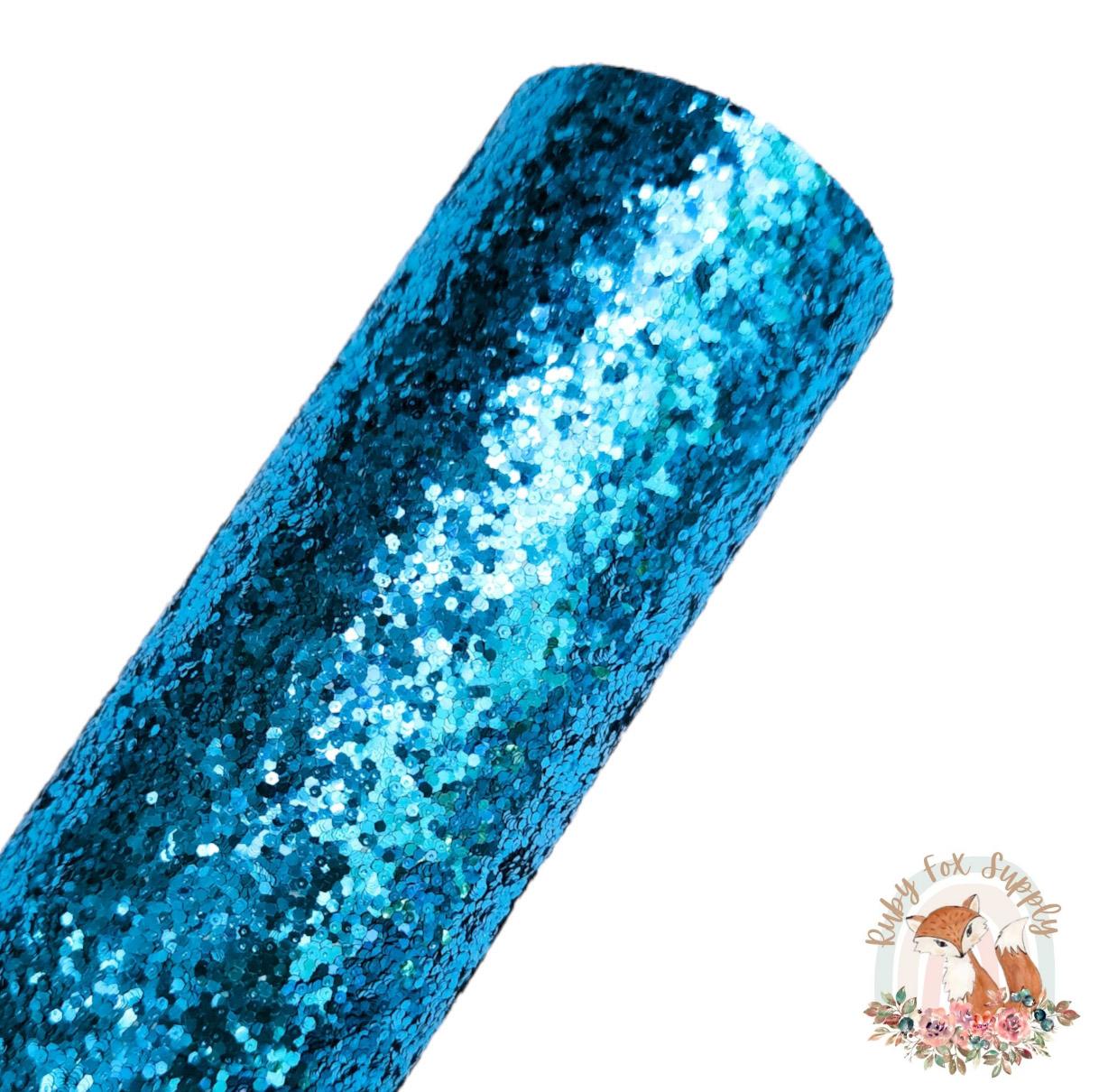 Aqua Chunky Glitter 9x12 thin faux leather sheet