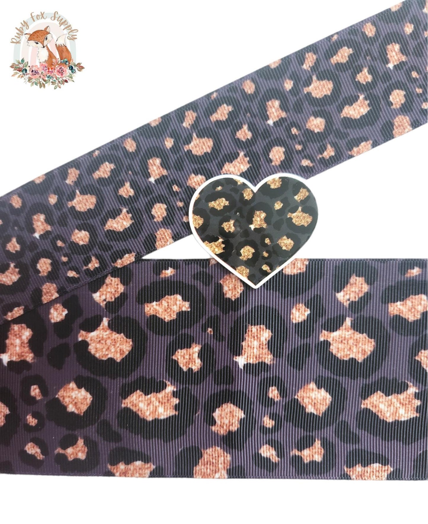 Black Gold Leopard Print 3"/1.5" Ribbon