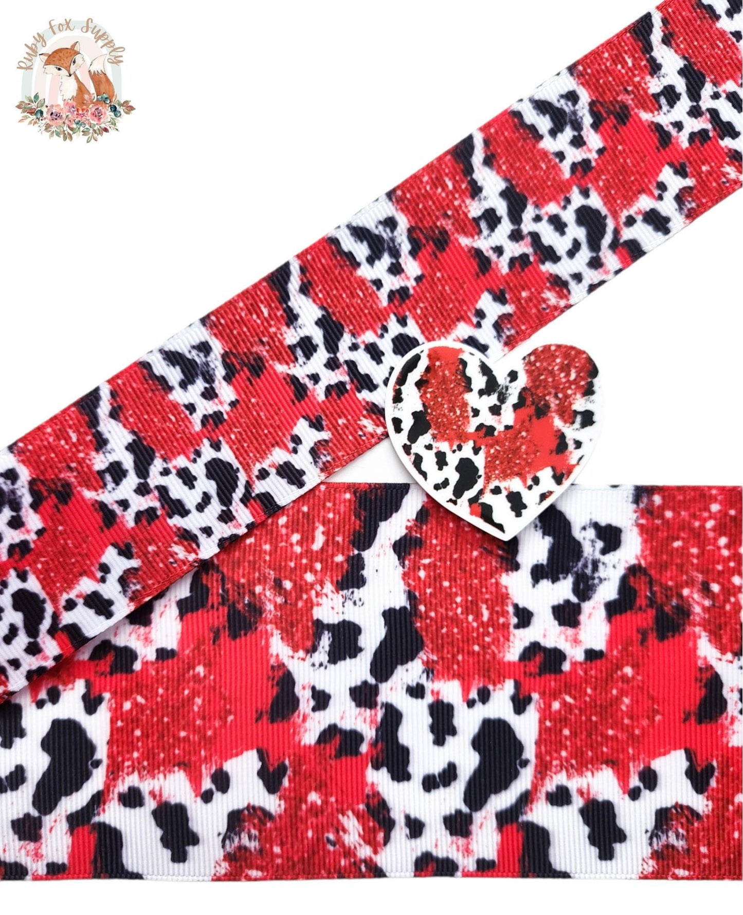 Red Black Cow Print 3"/1.5" Ribbon