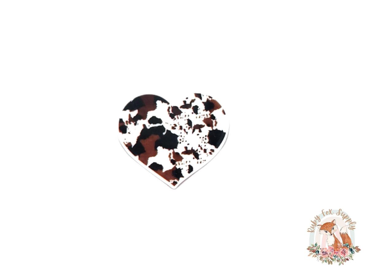 Black Brown Cow Print Heart Resin