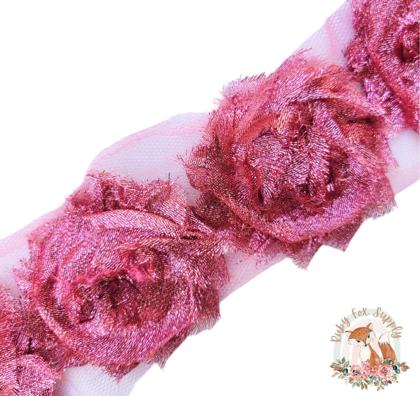 Pink Glitter Shabby Flower - 10 flowers
