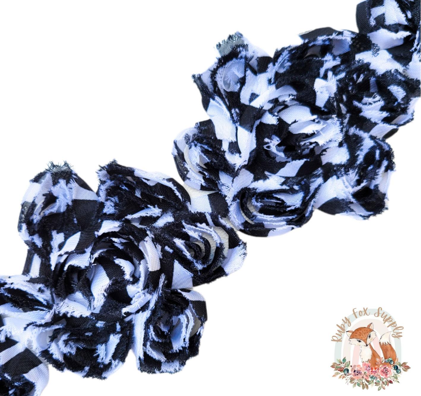 Zebra Shabby Flower Cluster -5 flowers