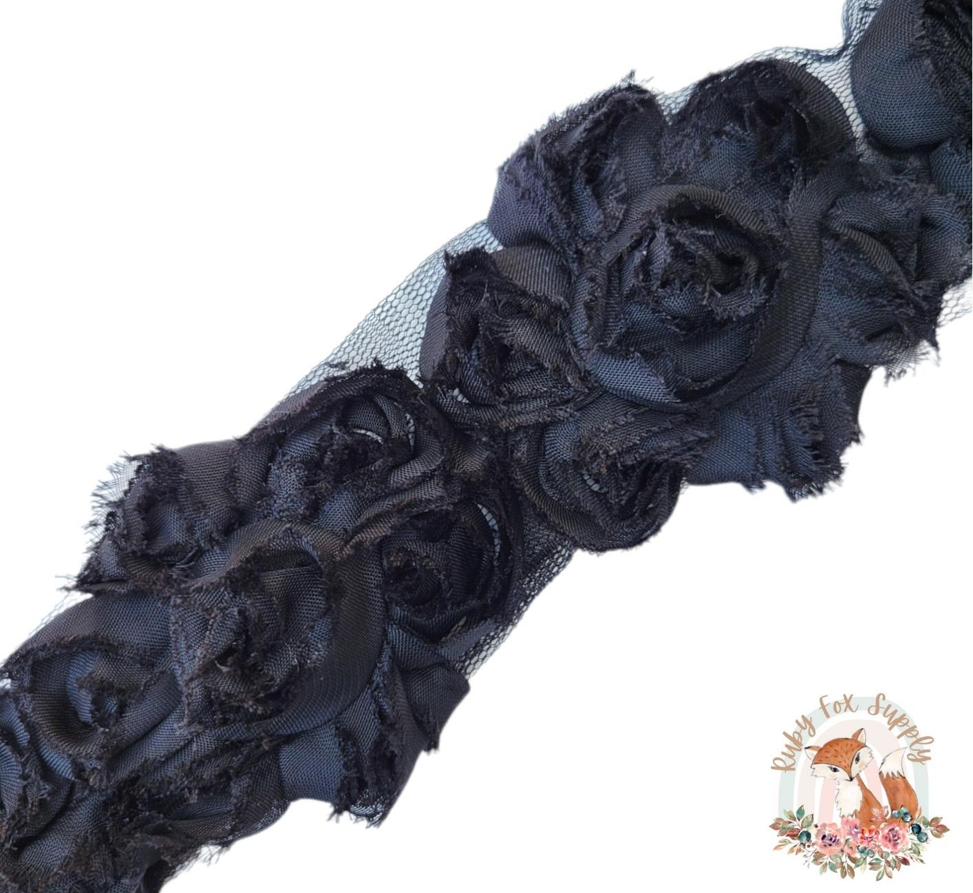 Black Shabby Flower Cluster -5 flowers