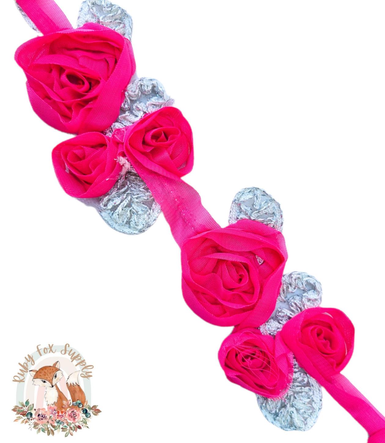 Dark Pink Pretty Chiffon Flower Cluster -5 flowers