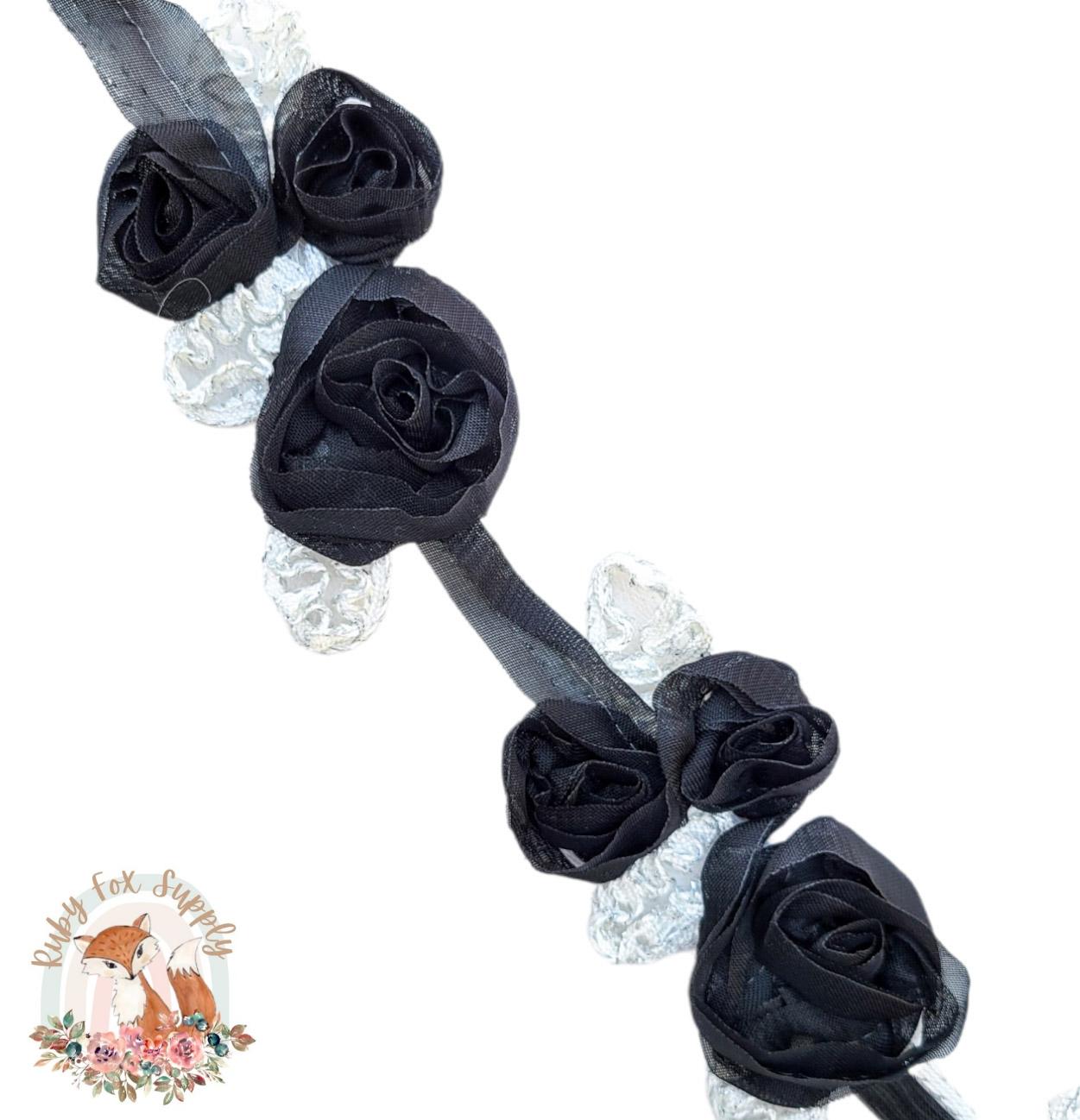 Black Pretty Chiffon Flower Cluster -5 flowers