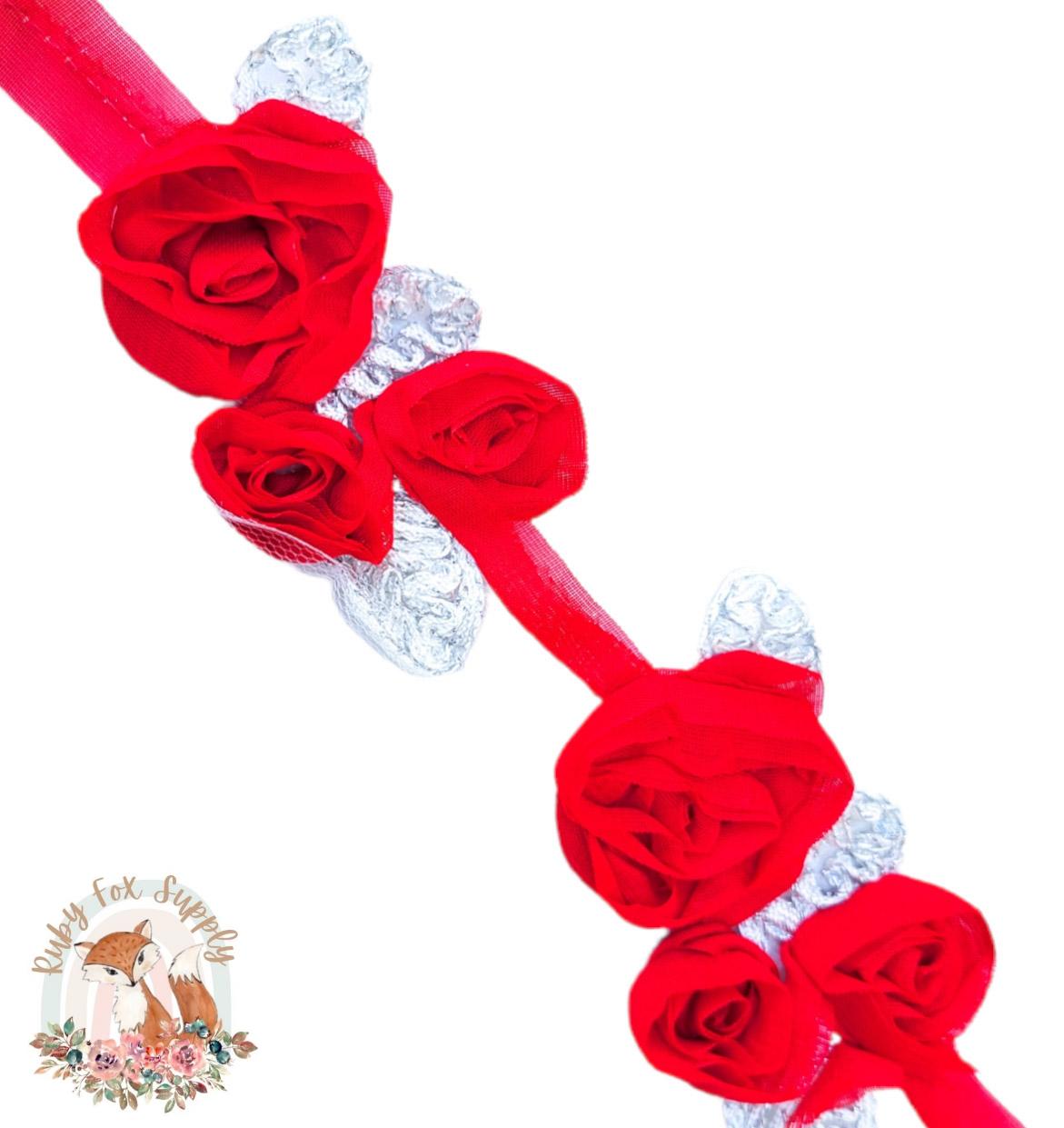 Red Pretty Chiffon Flower Cluster -5 flowers