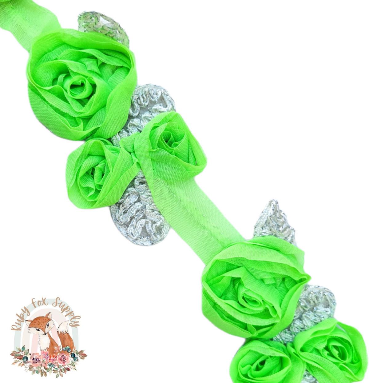 Lime Green Pretty Chiffon Flower Cluster -5 flowers