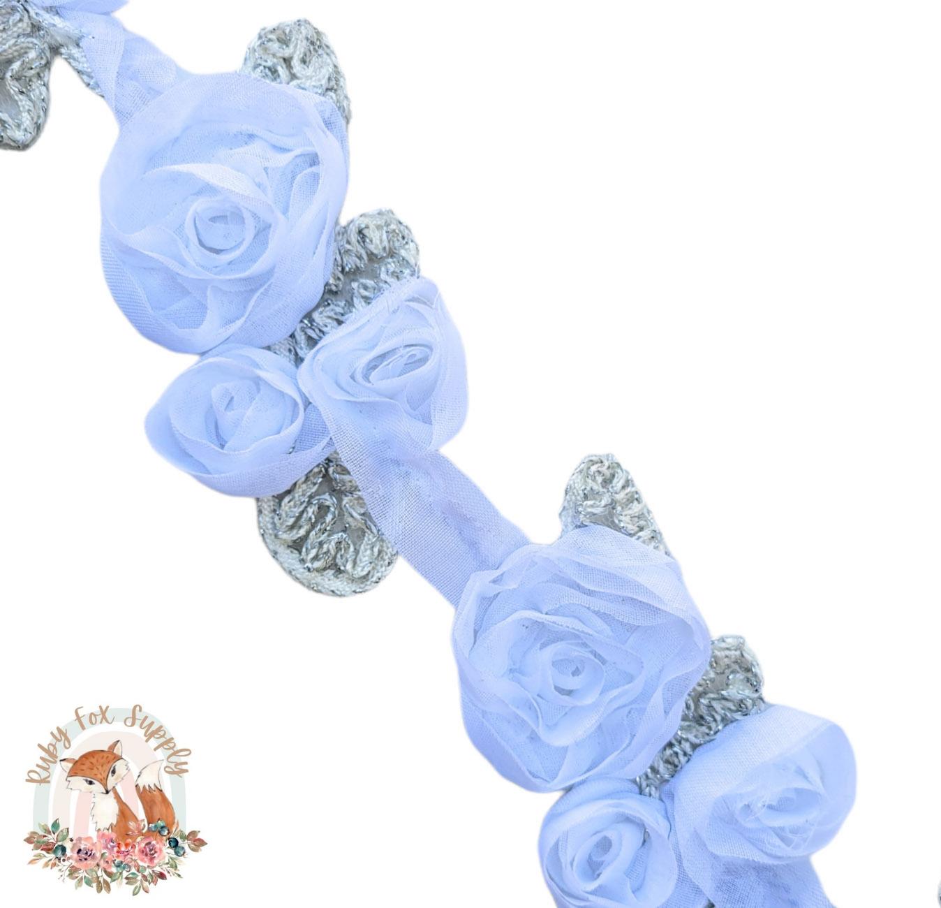 White Pretty Chiffon Flower Cluster -5 flowers