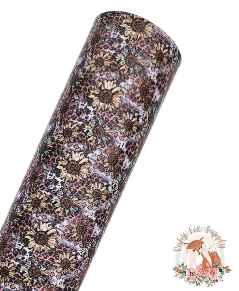 Tiny Sunflower Leopard Print 9x12 faux leather sheet