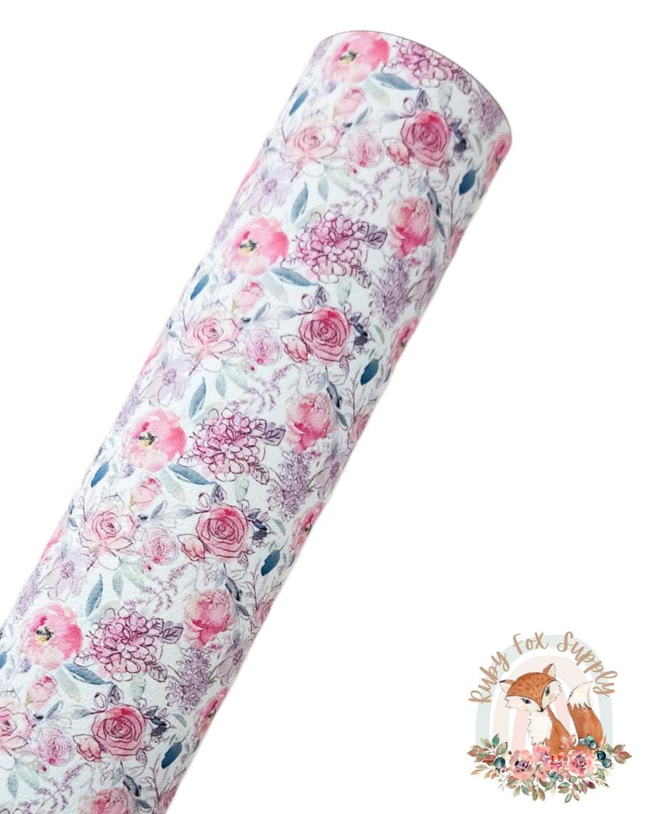 Small Drawn Pink Flowers 9x12 faux leather sheet