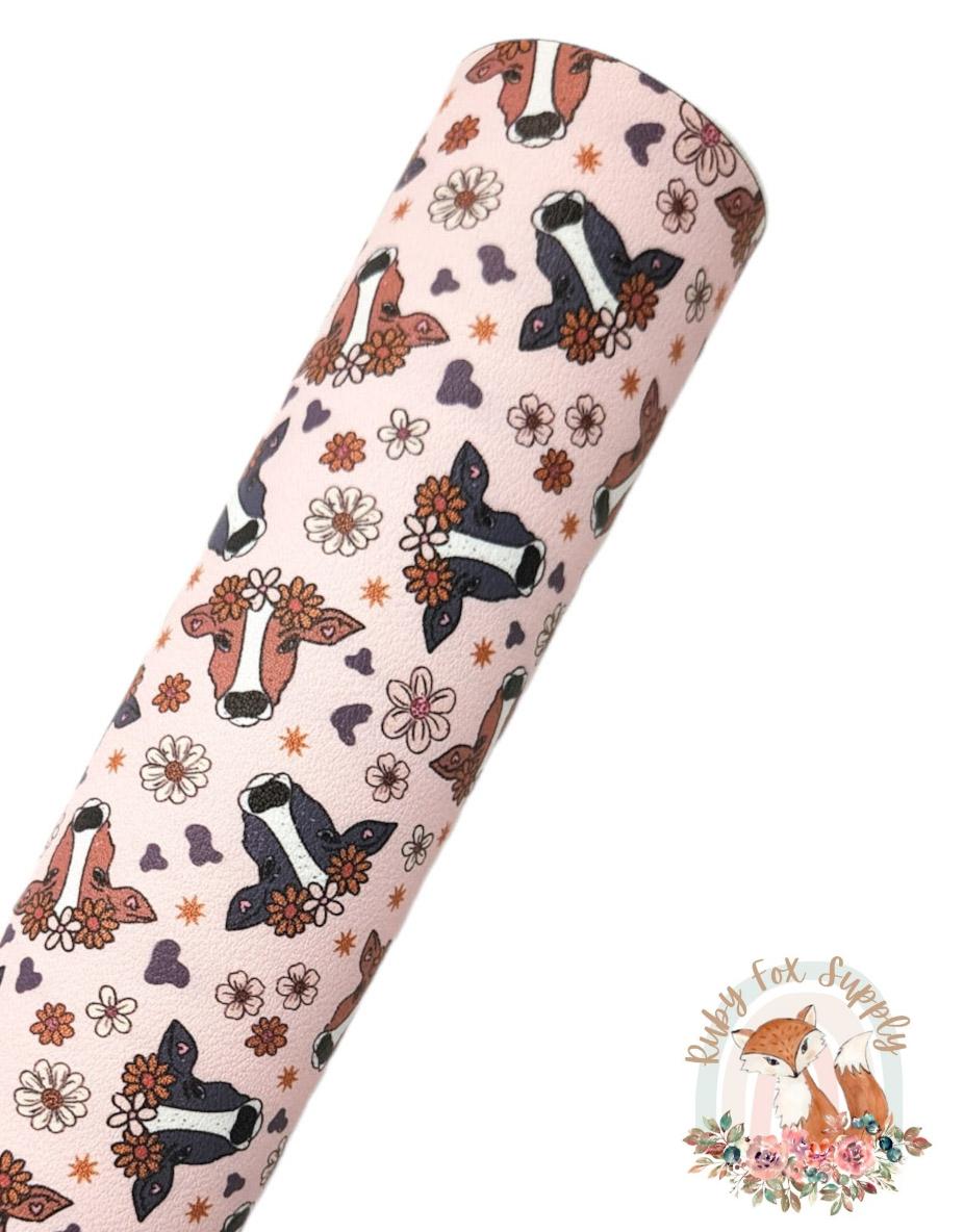 Boho Cows 9x12 faux leather sheet