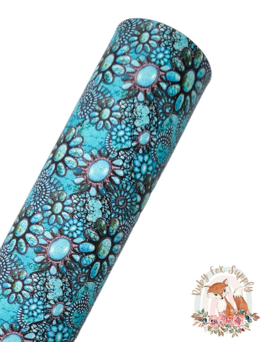 Turquoise Flower Jewelry 9x12 faux leather sheet
