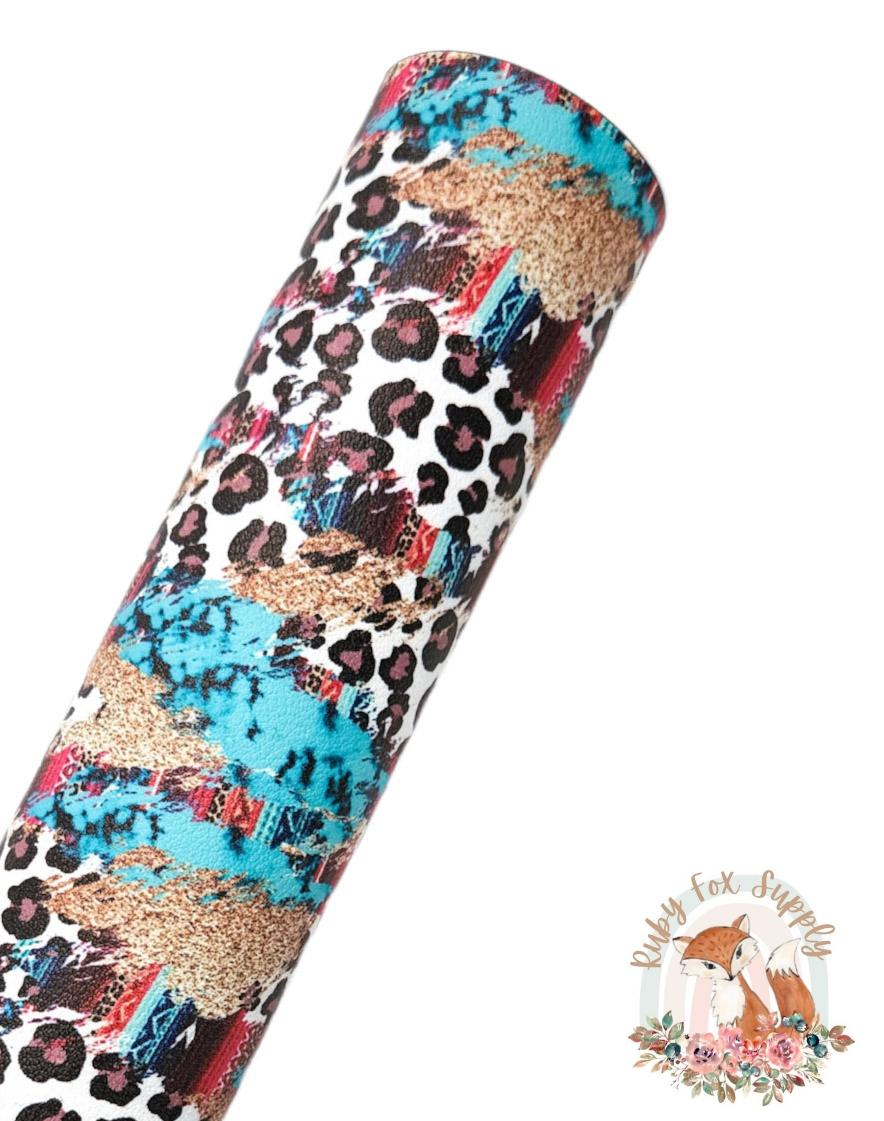 Western Leopard Serape 9x12 faux leather sheet