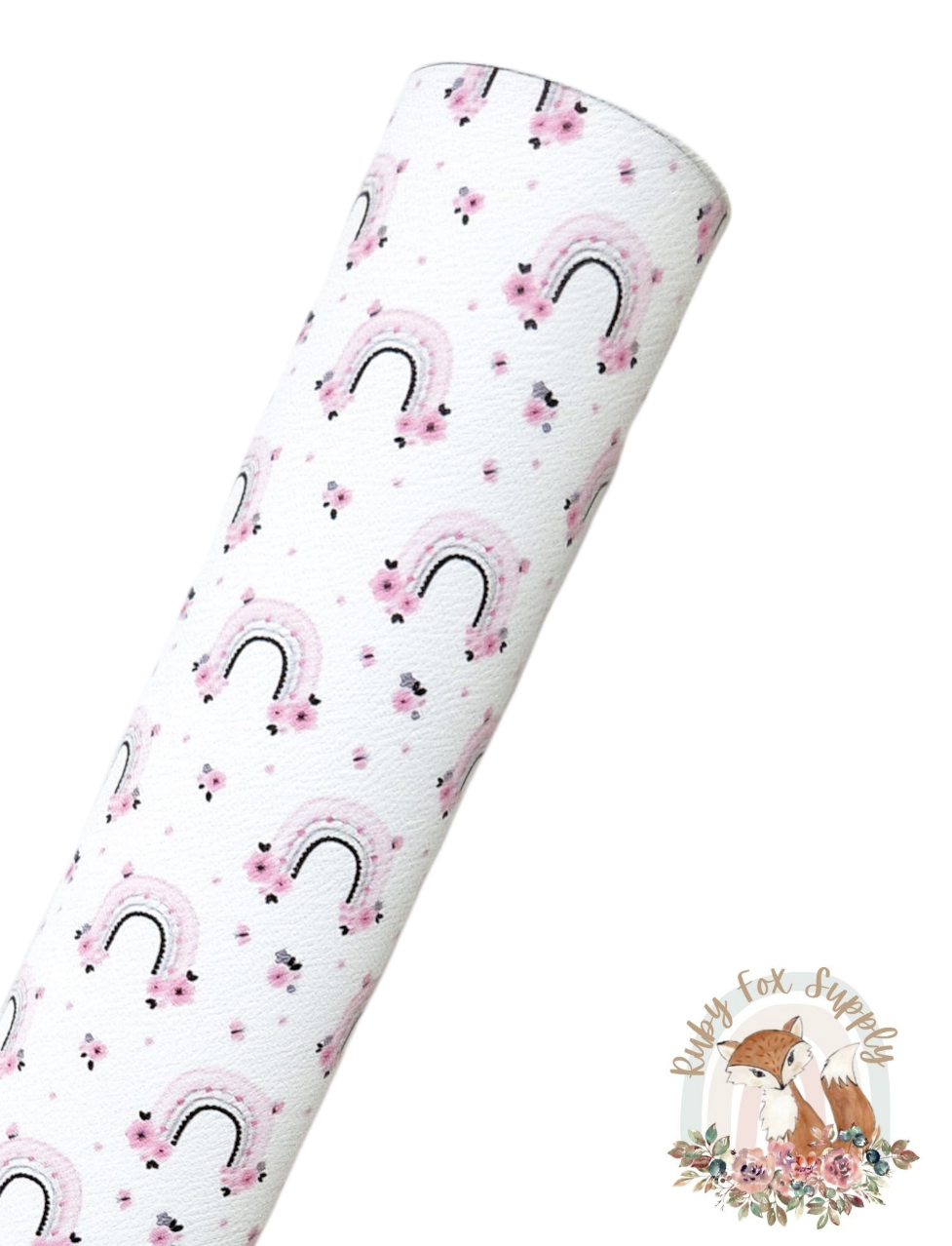 Pink Floral Rainbows 9x12 faux leather sheet