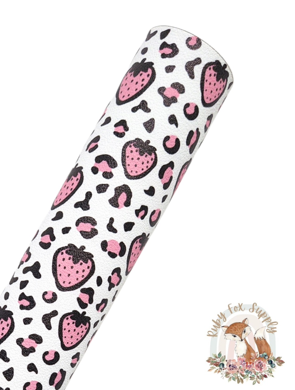 Strawberry Leopard Print 9x12 faux leather sheet