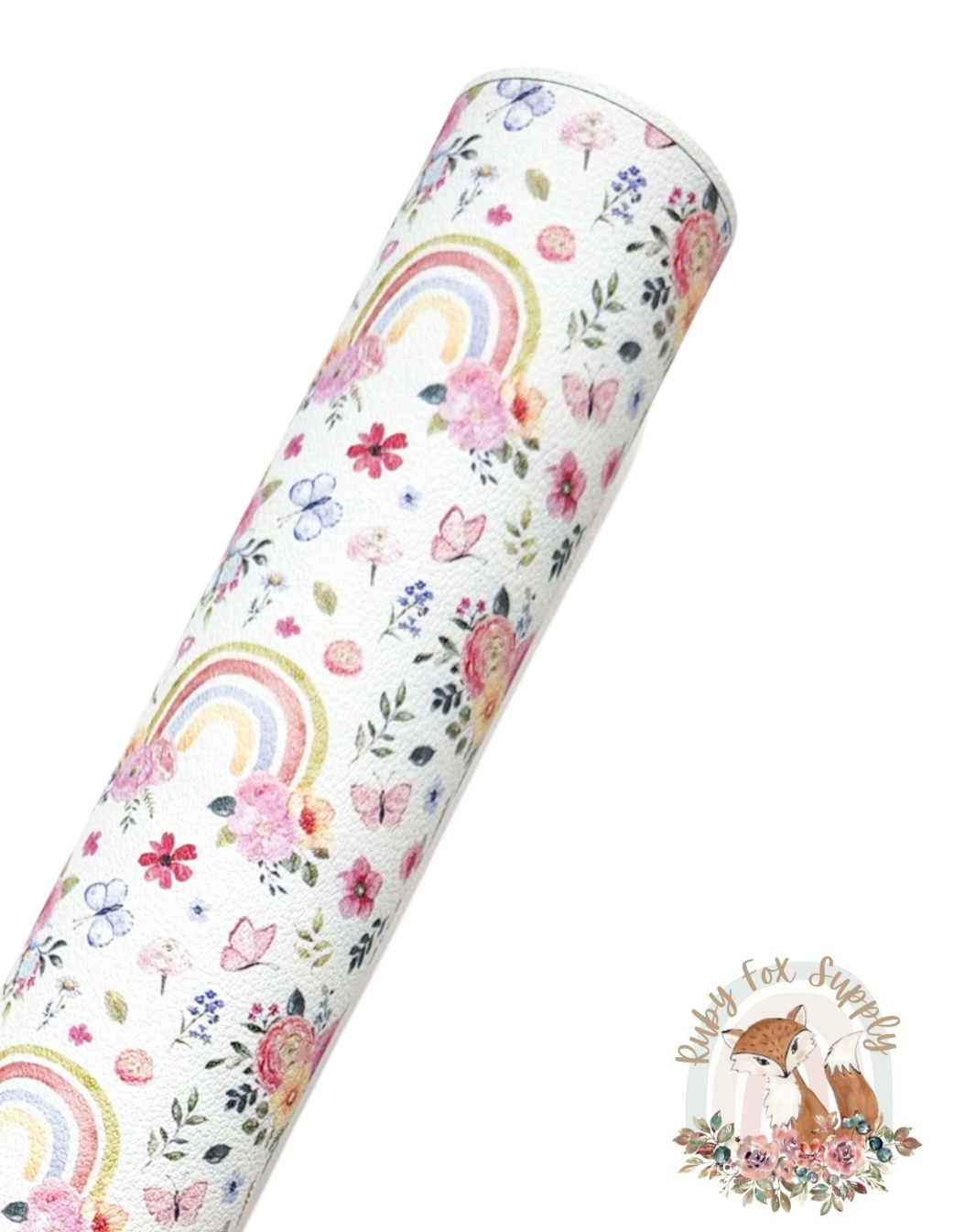 Floral Rainbows and Butterflies 9x12 faux leather sheet