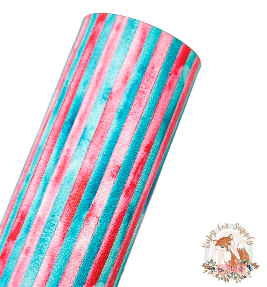 Red Green Stripes 9x12 faux leather sheet