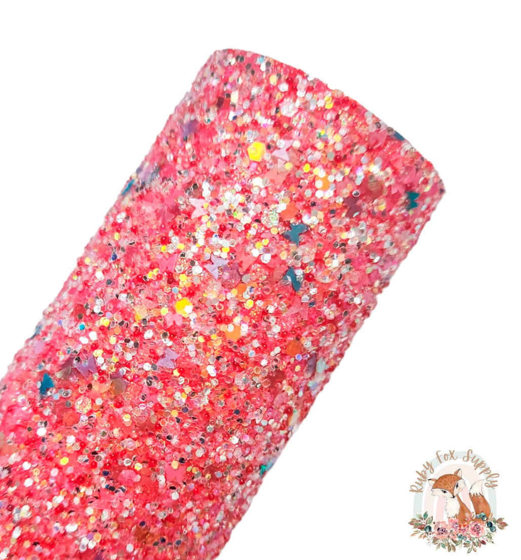 Coral Pink Butterfly Chunky Glitter 9x12 faux leather sheet