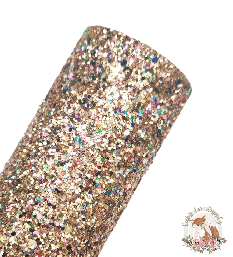 Colorful Dark Gold Chunky Glitter 9x12 faux leather sheet