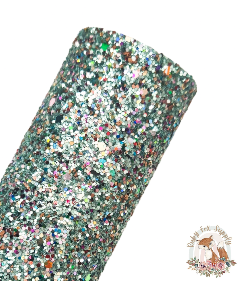 Colorful Light Green Chunky Glitter 9x12 faux leather sheet