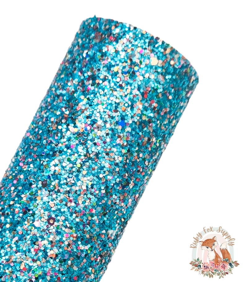 Colorful Aqua Chunky Glitter 9x12 faux leather sheet