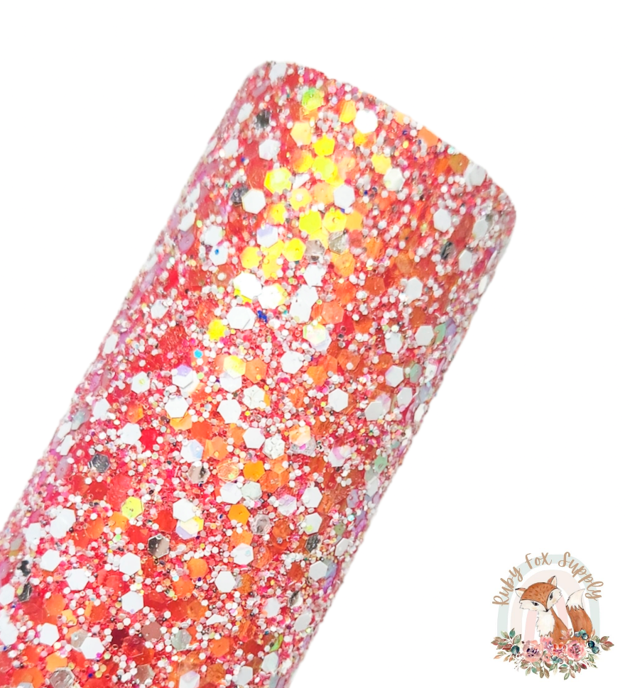 Red White Sparkle Chunky Glitter 9x12 faux leather sheet