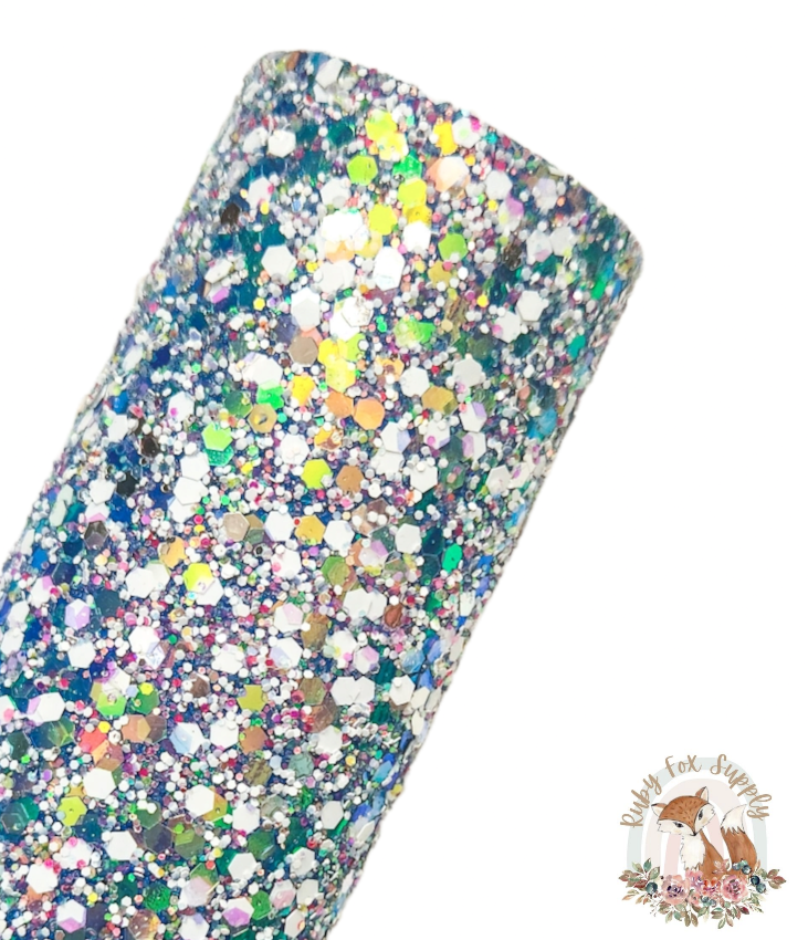 Ocean White Sparkle Chunky Glitter 9x12 faux leather sheet