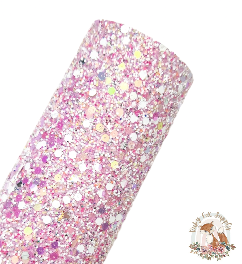 Pink White Sparkle Chunky Glitter 9x12 faux leather sheet