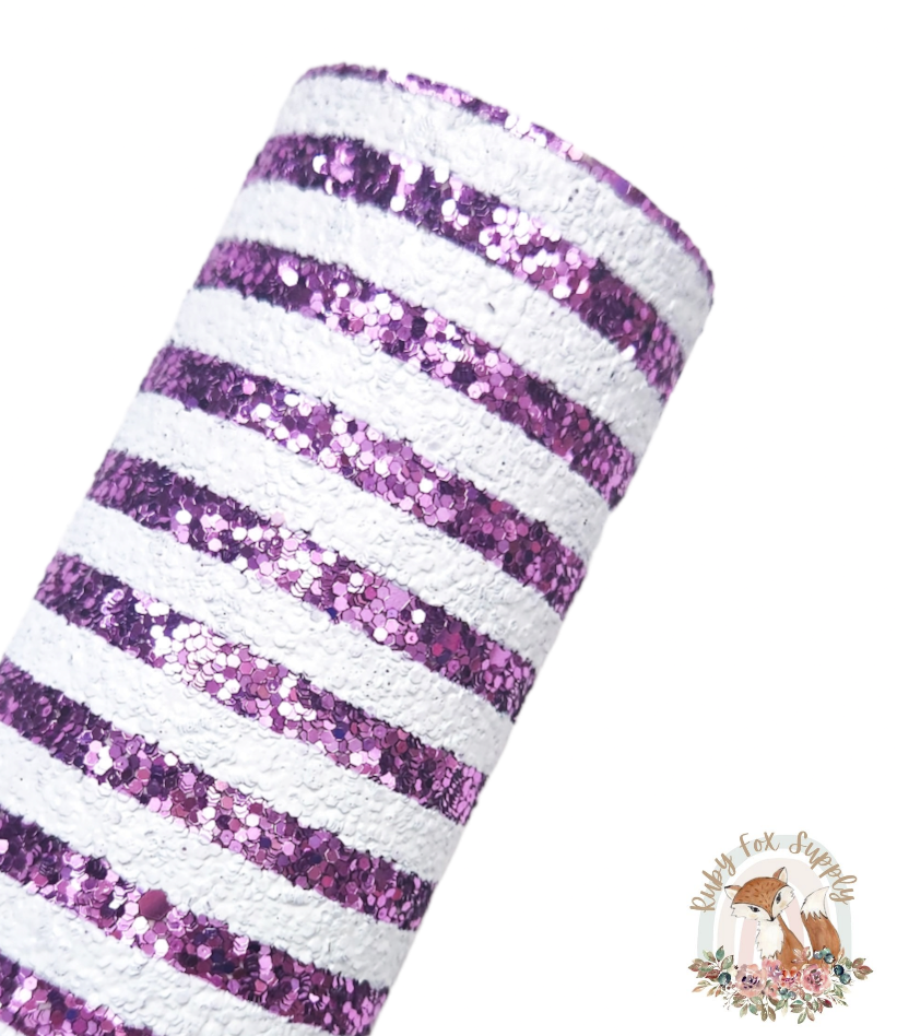 Lavender Striped Chunky Glitter 9x12 faux leather sheet