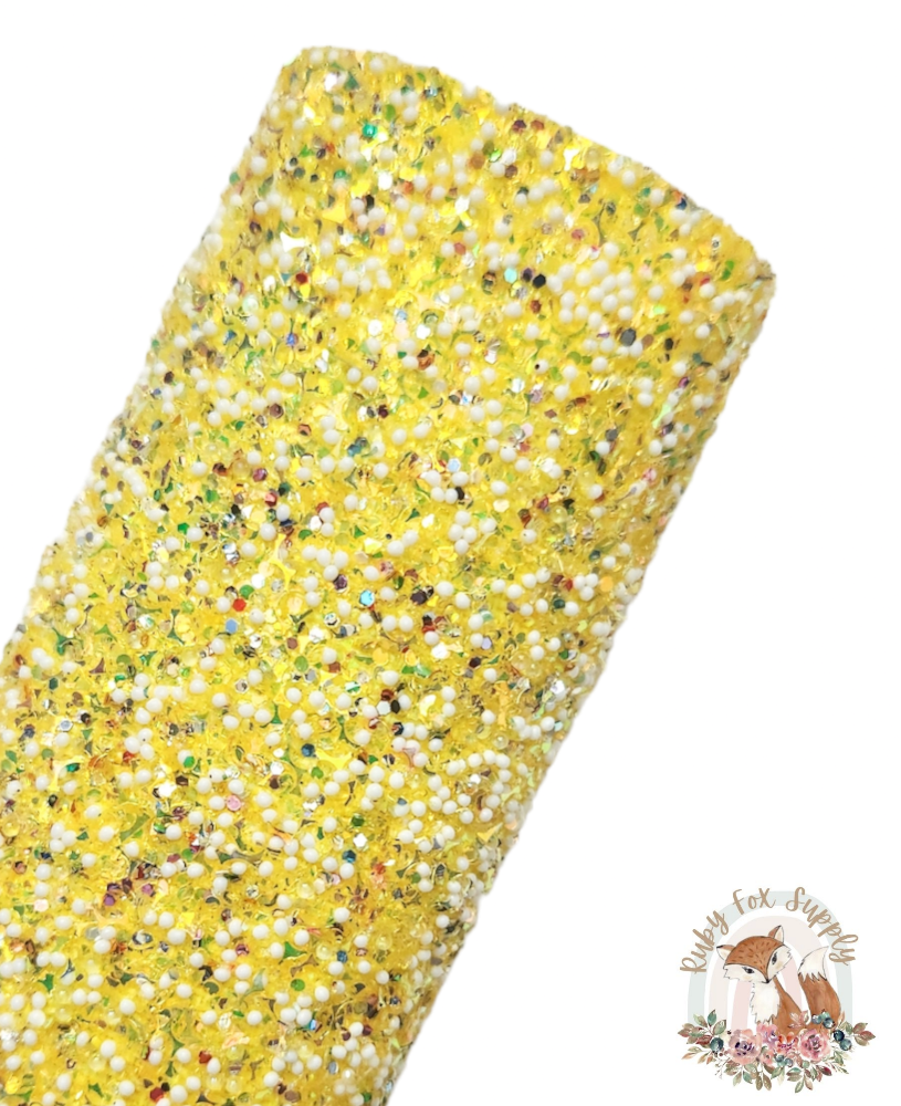 Yellow Confetti Chunky Glitter 9x12 faux leather sheet
