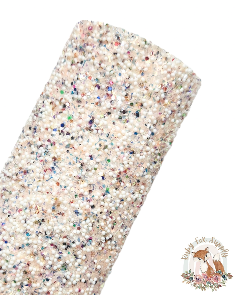 Beige Confetti Chunky Glitter 9x12 faux leather sheet