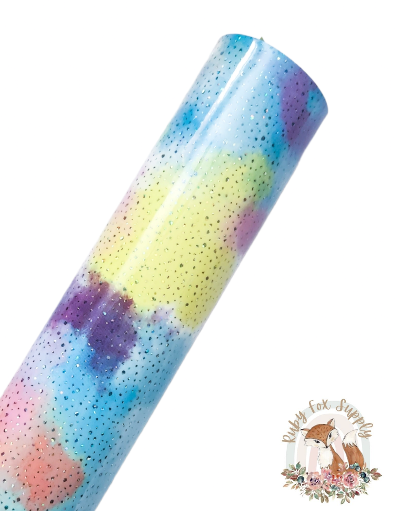 Glossy Rainbow Tie Dye Sparkle 9x12 faux leather sheet