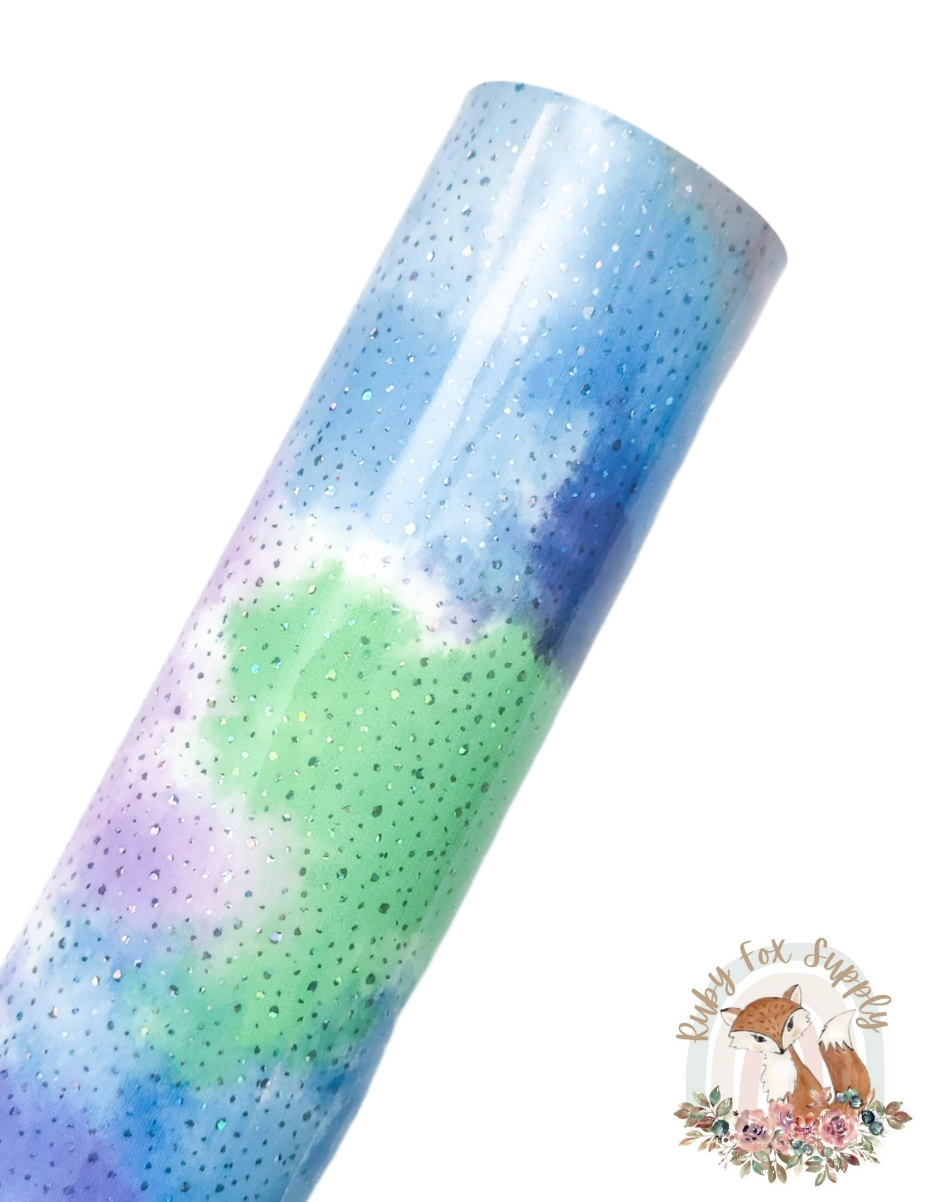 Glossy Blue Purple Tie Dye Sparkle 9x12 faux leather sheet