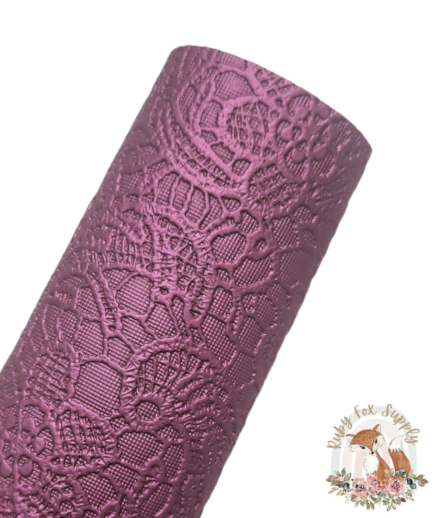 Plum Butter Lace 9x12 faux leather sheet