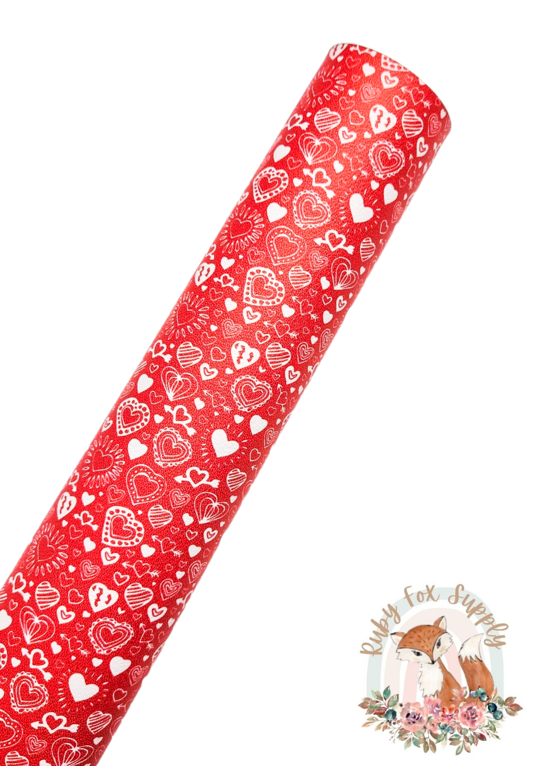 Red Patterned Hearts 9x12 faux leather sheet