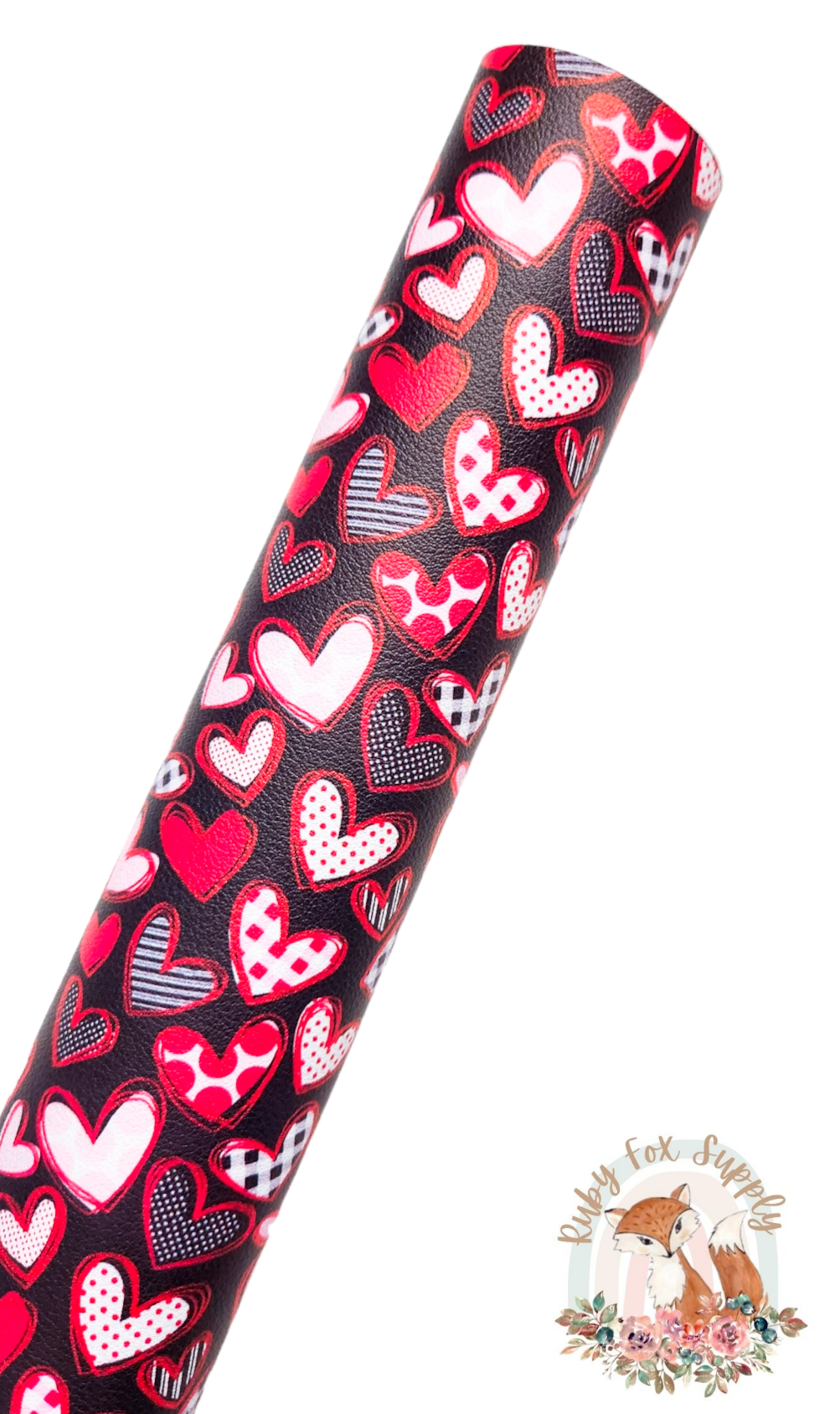 Patterned Hearts Black 9x12 faux leather sheet