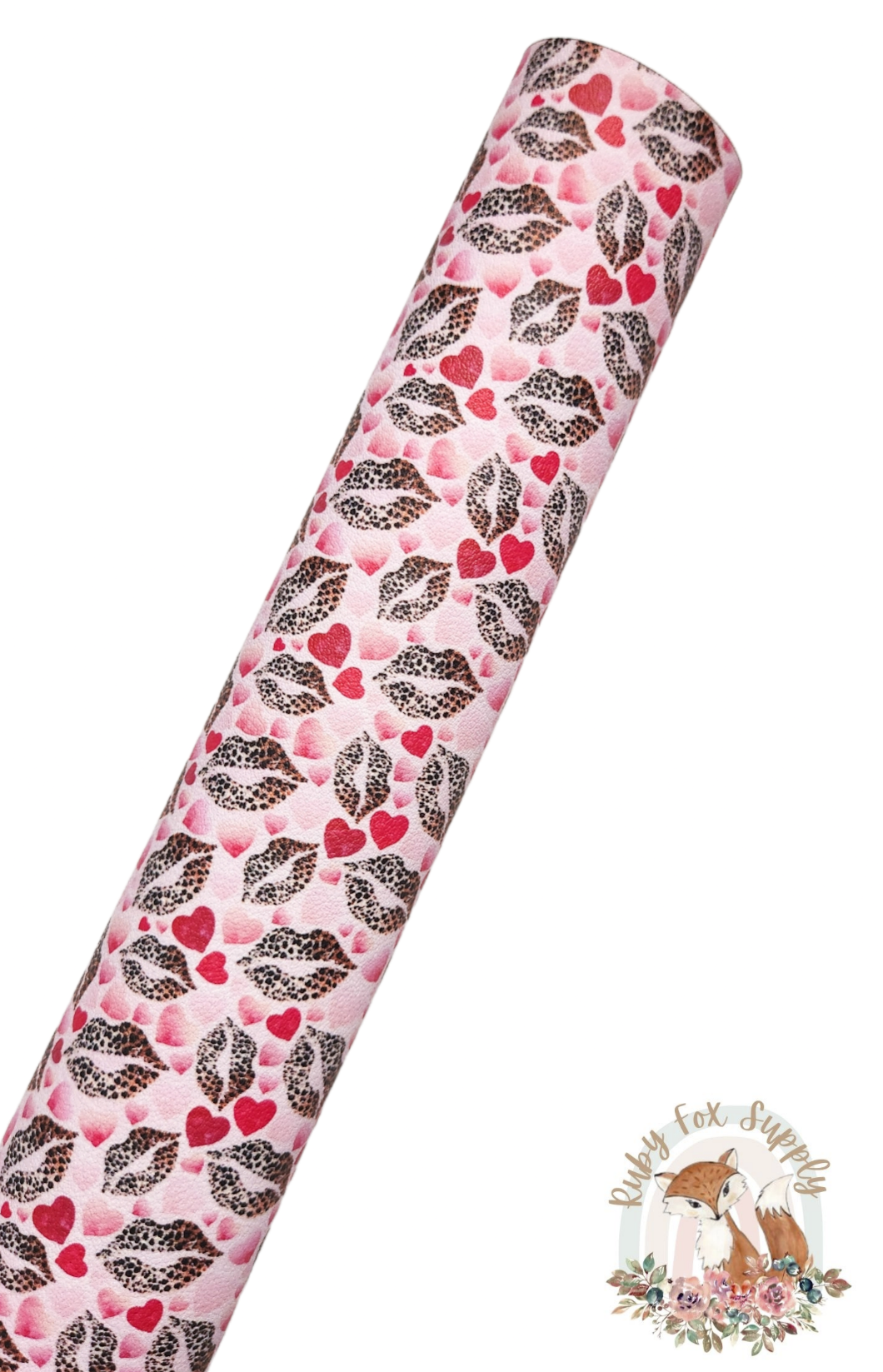 Leopard Lips Pink 9x12 faux leather sheet