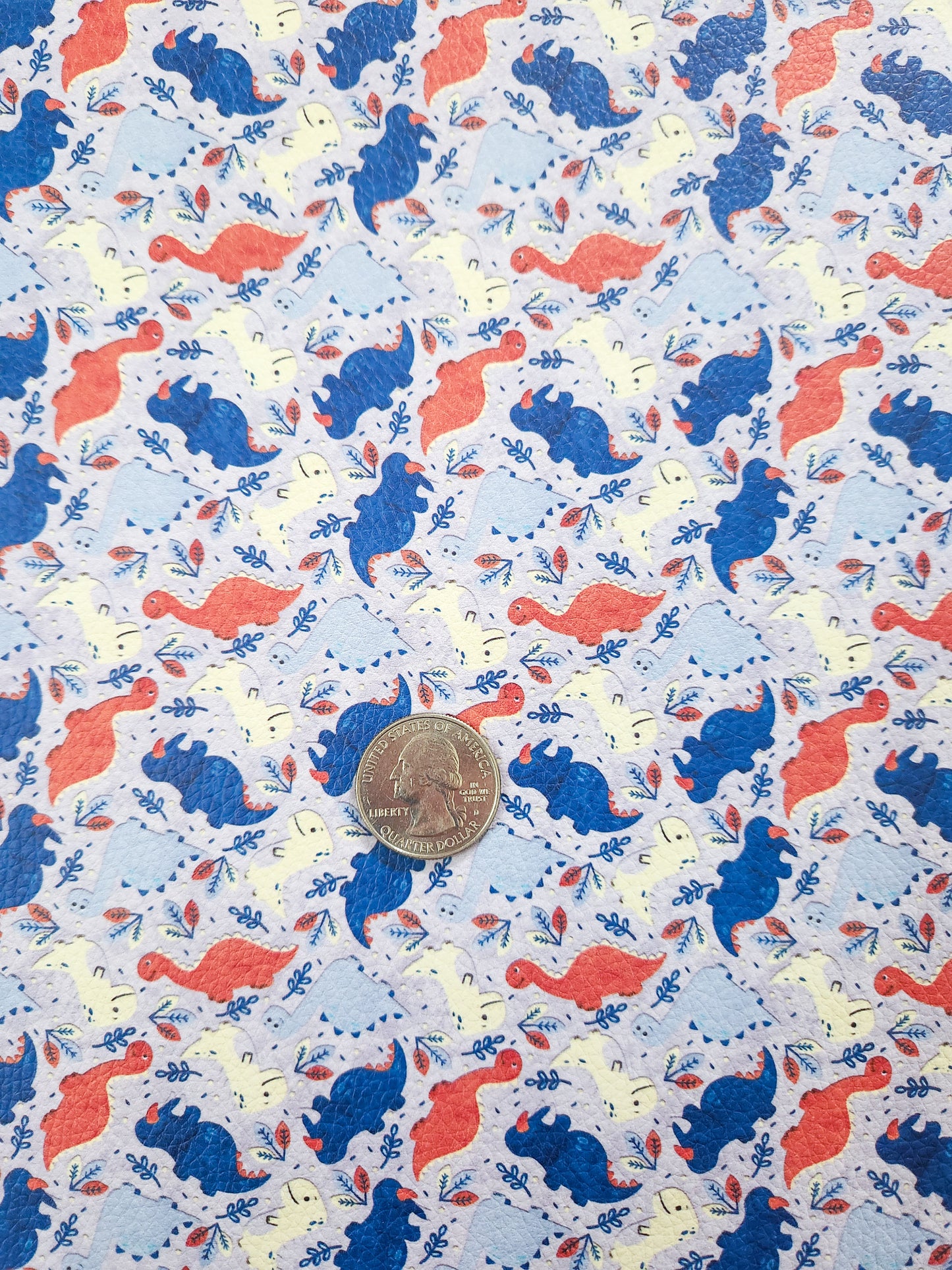Blue Orange Dino 9x12 faux leather sheet