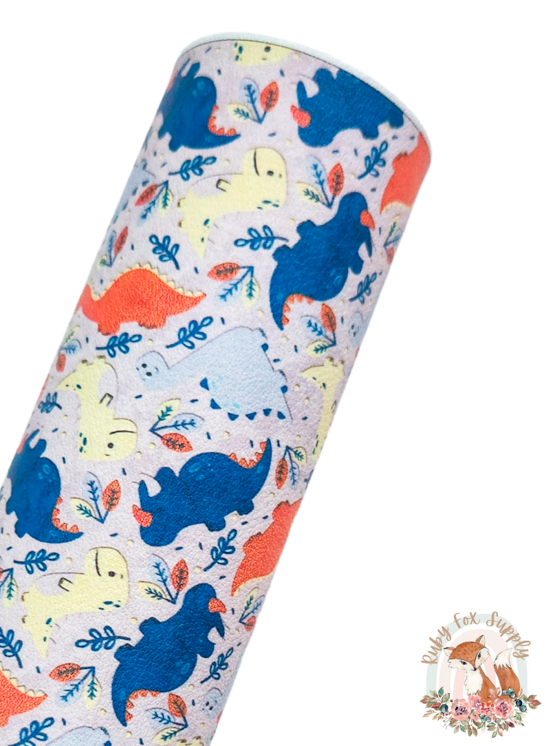 Blue Orange Dino 9x12 faux leather sheet