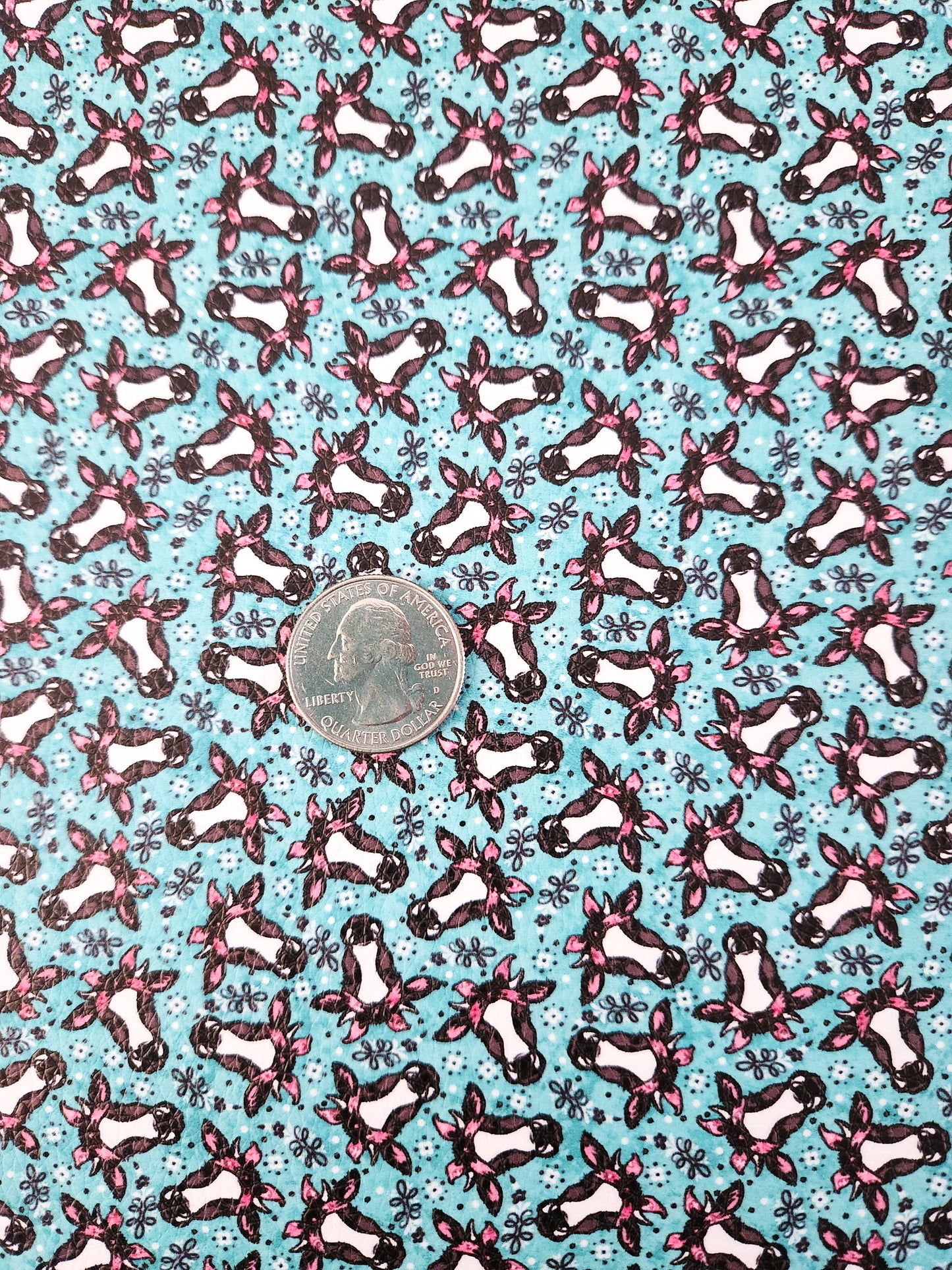 Teal Bandana Cow 9x12 faux leather sheet