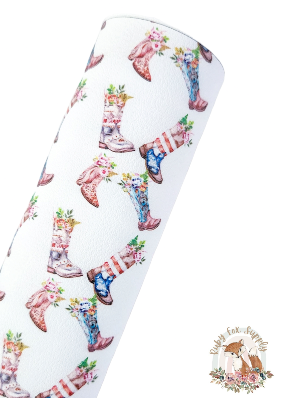 Floral Boots 9x12 faux leather sheet